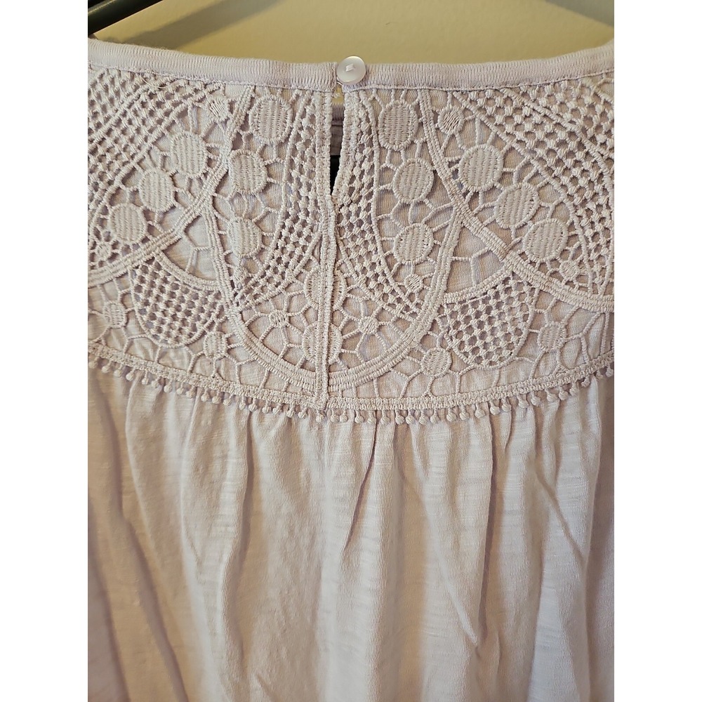 J Jill Blouse Women Small Heathered Light Lilac Gray Crochet Trim Modal Blend - Picture 10 of 15